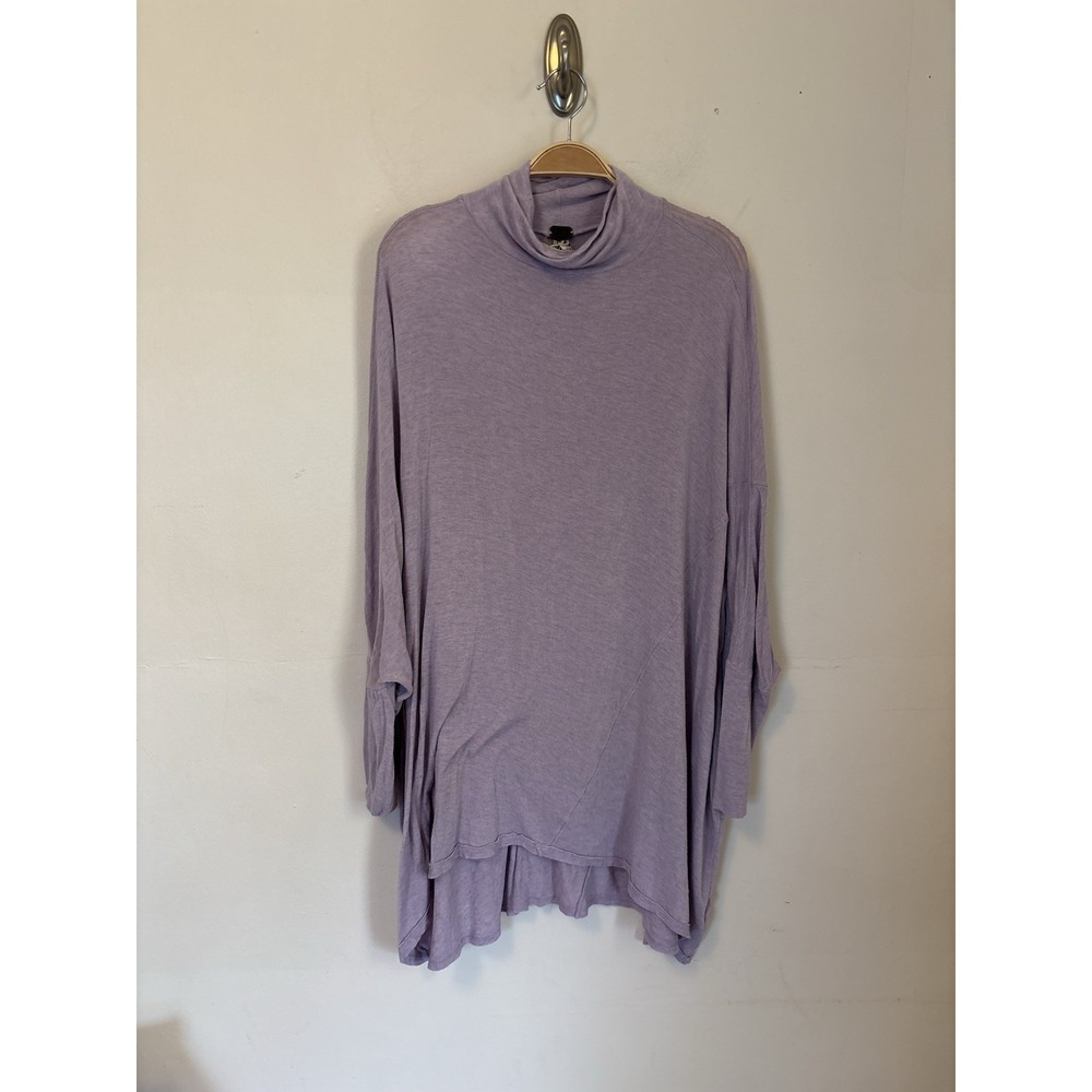 Free People Terry Turtleneck Oversized Top Stretch Wool Blend Boho Purple Medium